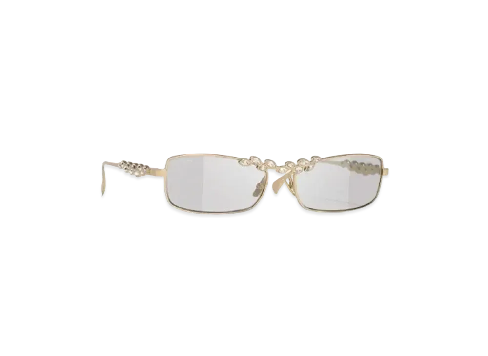 CHANEL Rectangle Sunglasses Metal & Strass Lenses Light Gray "Beige"