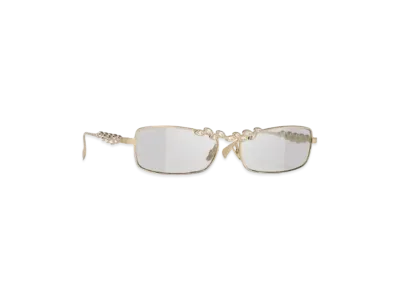 CHANEL Rectangle Sunglasses Metal & Strass Lenses Light Gray "Beige"
