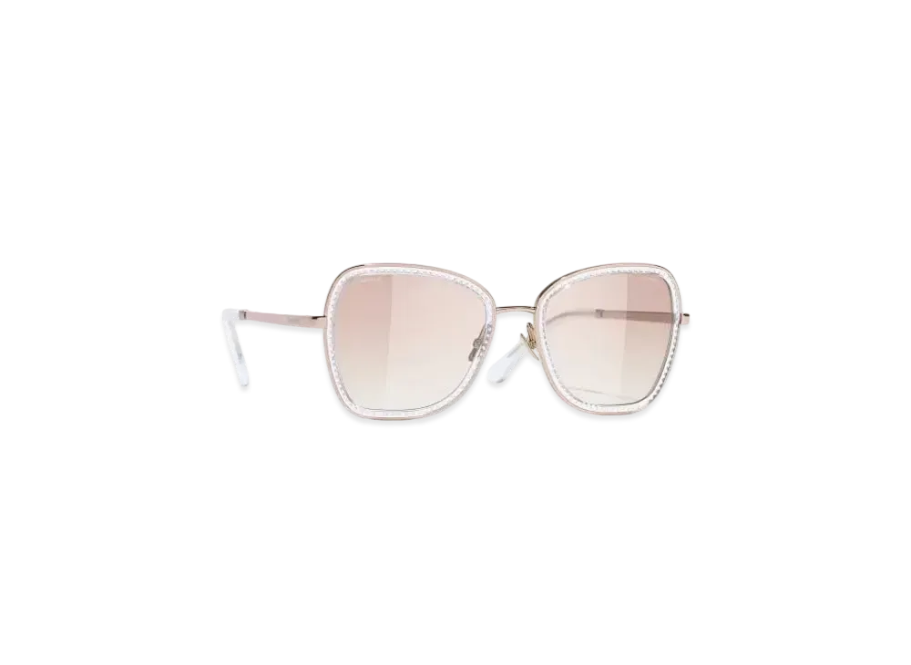 CHANEL Square Sunglasses Metal & Strass Lenses Light Brown Gradient "Pink Gold"