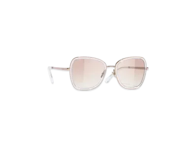 CHANEL Square Sunglasses Metal & Strass Lenses Light Brown Gradient "Pink Gold"