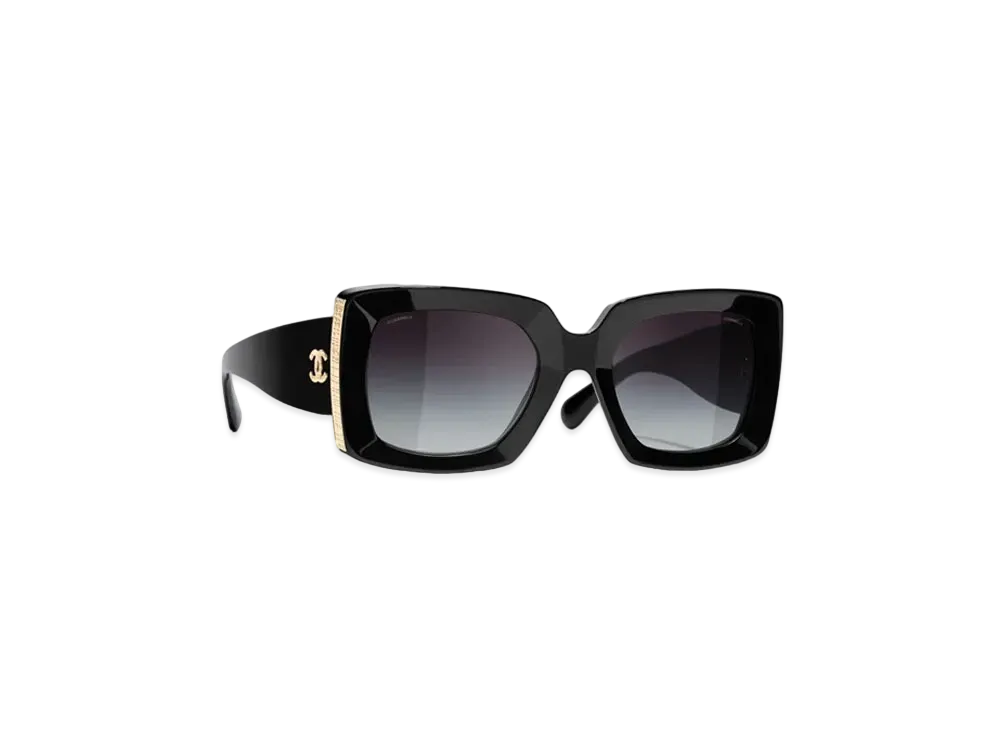 CHANEL Rectangle Sunglasses Acetate Lenses Gray Gradient "Black/Gold"
