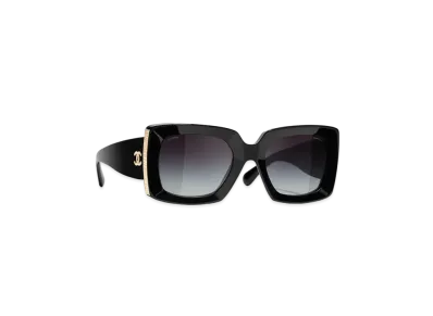 CHANEL Rectangle Sunglasses Acetate Lenses Gray Gradient "Black/Gold"