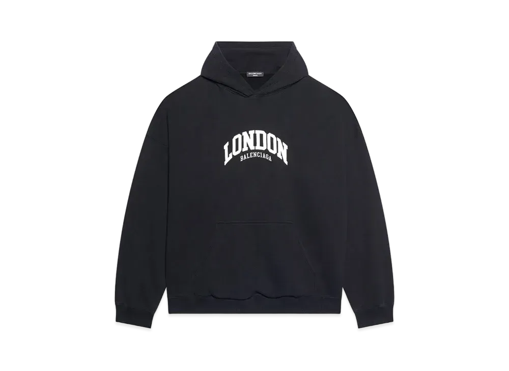 BALENCIAGA MENS Cities London Wide Fit Hoodie Black