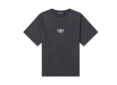 BALENCIAGA MENS BB Logo T-shirt Medium Fit "Washed Black"
