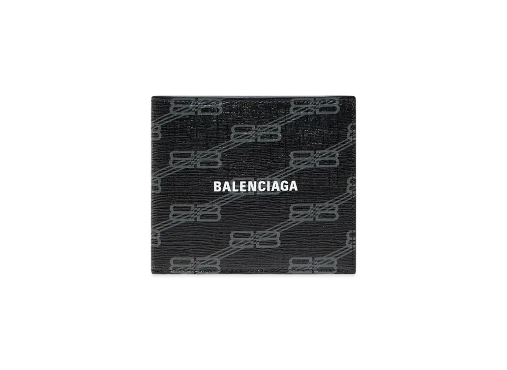 バレンシアガ シグネチャー スクエア フォールド コイン ウォレット BBモノグラム コーティングキャンバス "ブラック/グレー" 594315 210D8 1061