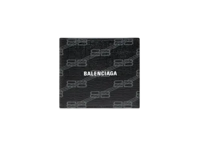BALENCIAGA Signature Square Folded Coin Wallet BB Monogram Coated Canvas "Black/Grey"