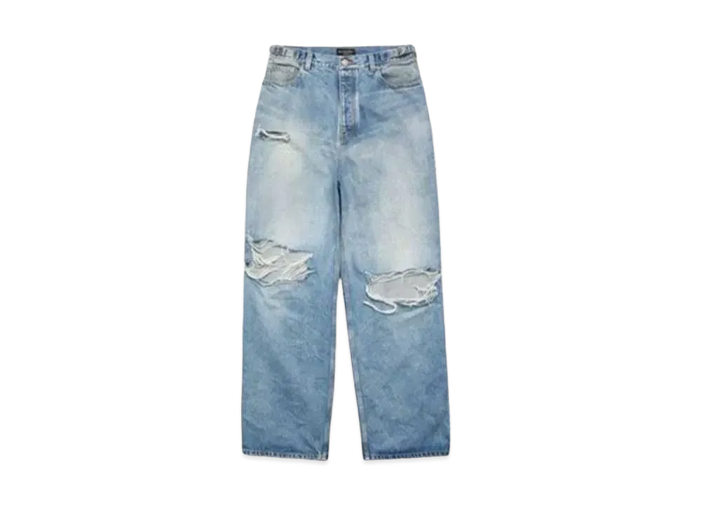 BALENCIAGA MENS Destroyed Super Large Baggy Pants "Blue"