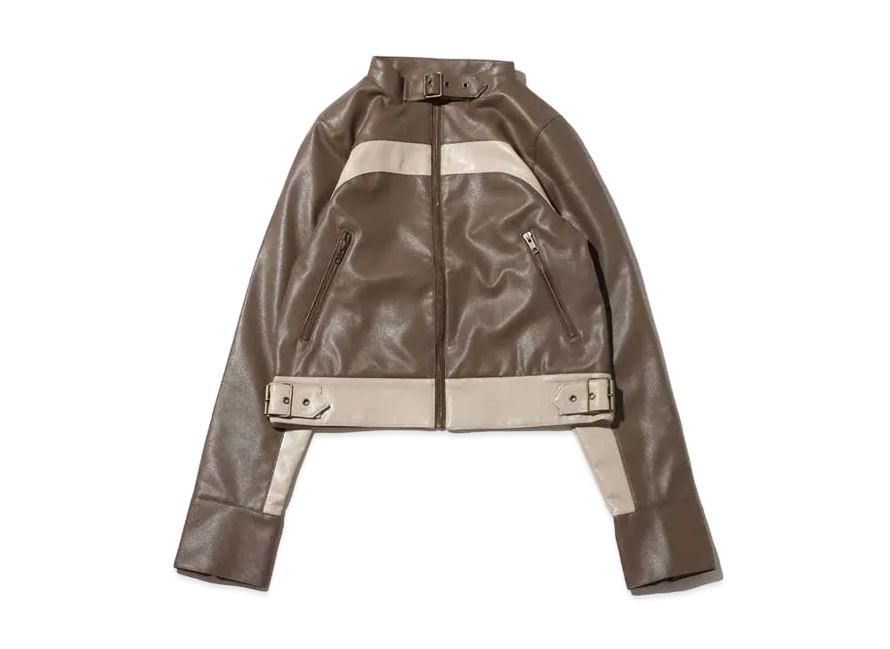 atmos pink Color Scheme Faux Leather Jacket "Brown"