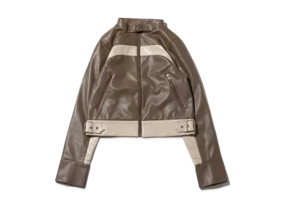 atmos pink Color Scheme Faux Leather Jacket "Brown"