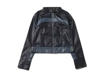 atmos pink Color Scheme Faux Leather Jacket "Navy"