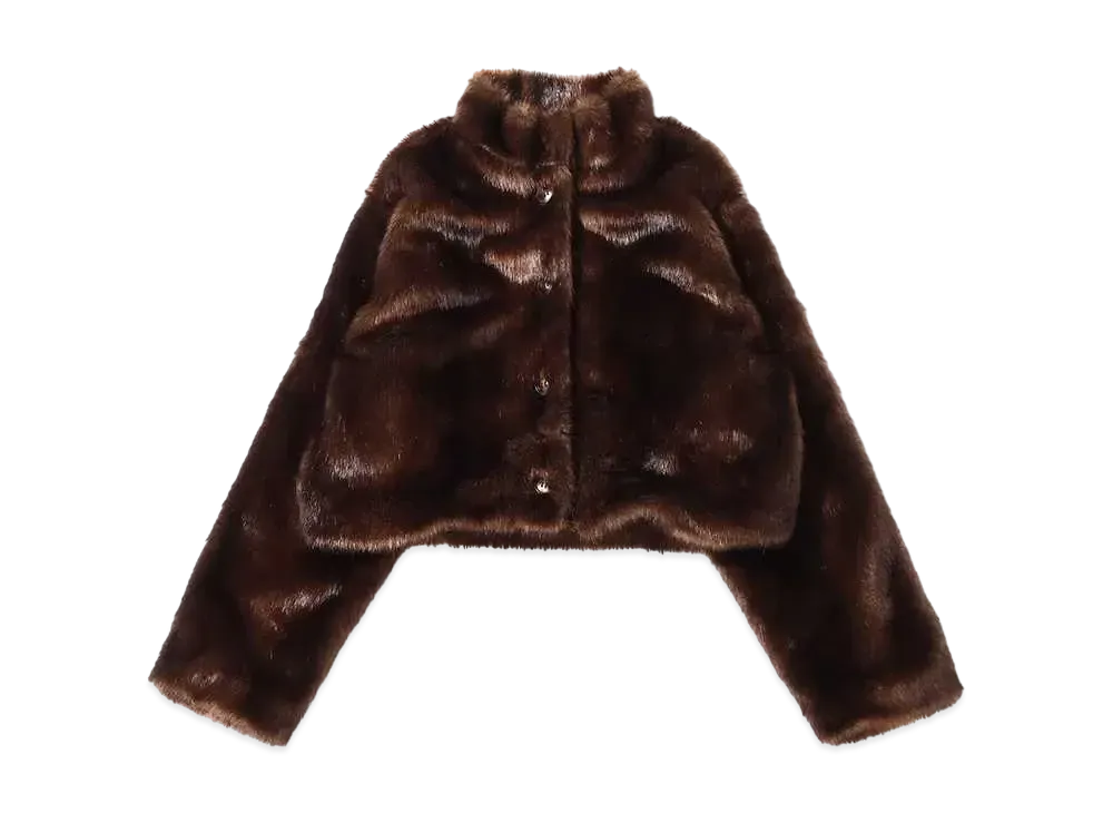 atmos pink Stand Collar Short Fur Coat "Brown"