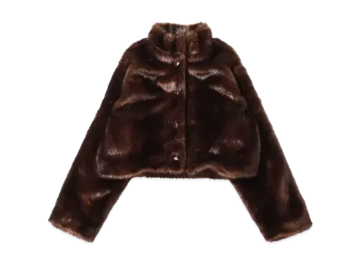 atmos pink Stand Collar Short Fur Coat "Brown"