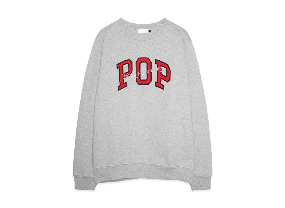 POP TRADING COMPANY arch crewneck sweat "LIGHT GREY HEATHER"