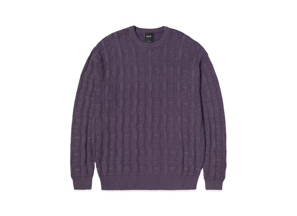 HUF Fall 24 Interlaced Jacquard Overdyed Crew "Raisin"