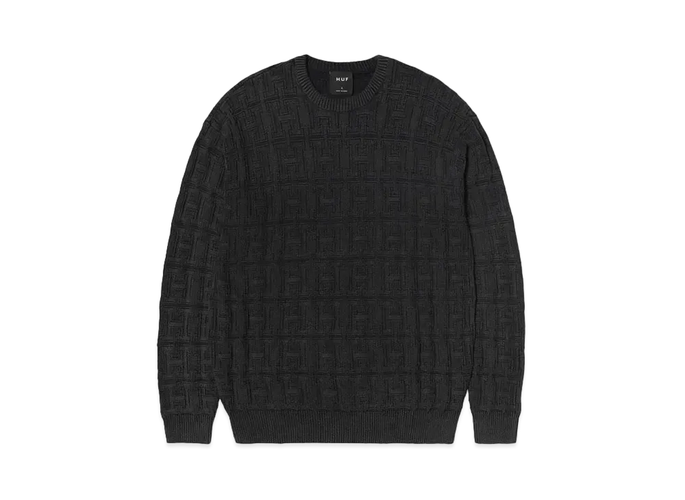 HUF Fall 24 Interlaced Jacquard Overdyed Crew "Black"