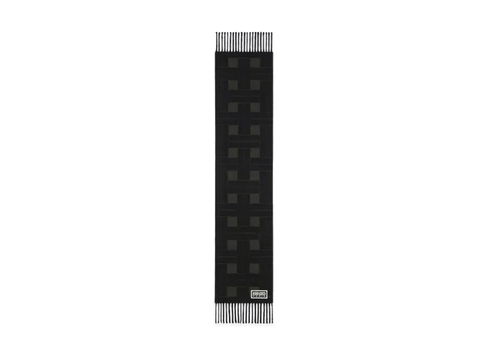 KENZO 'WEAVE' Reversible Wool Scarf "Dark Khaki"
