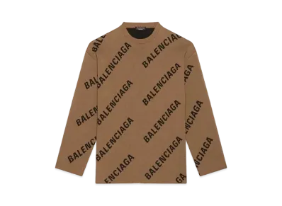 BALENCIAGA MENS Allover Logo Crewneck Knit "Light Brown/Black"