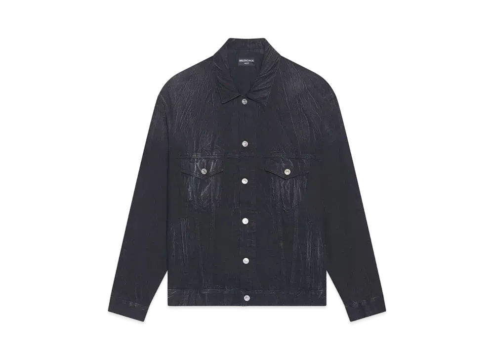 BALENCIAGA MENS Cities Paris Large Fit Japanese Denim Jacket "Washed Black/White"