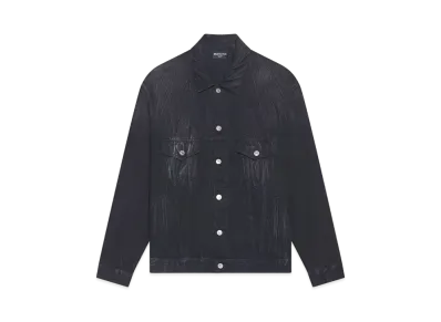 BALENCIAGA MENS Cities Paris Large Fit Japanese Denim Jacket "Washed Black/White"