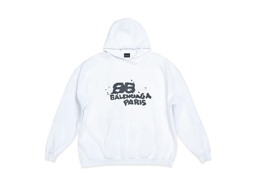 BALENCIAGA バレンシアガ ハンド ドロー BB アイコン フーディー ラージフィット ホワイト サイズXS 620947 TNVQ1 9040 美品 中古 4b003886 BALENCIAGA - BALENCIAGA バレンシアガ ハンド ドロー BB アイコン