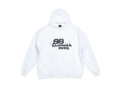 BALENCIAGA Women's Hand Drawn BB Icon Hoodie Large Fit "White"