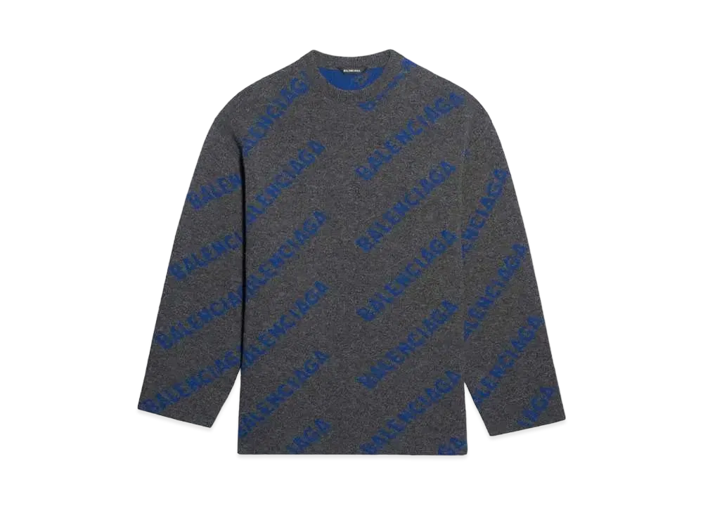 BALENCIAGA MENS Allover Logo Crewneck Knit "Dark Grey"