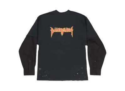 BALENCIAGA MENS Logo Print Long Sleeve T-Shirt "Black"
