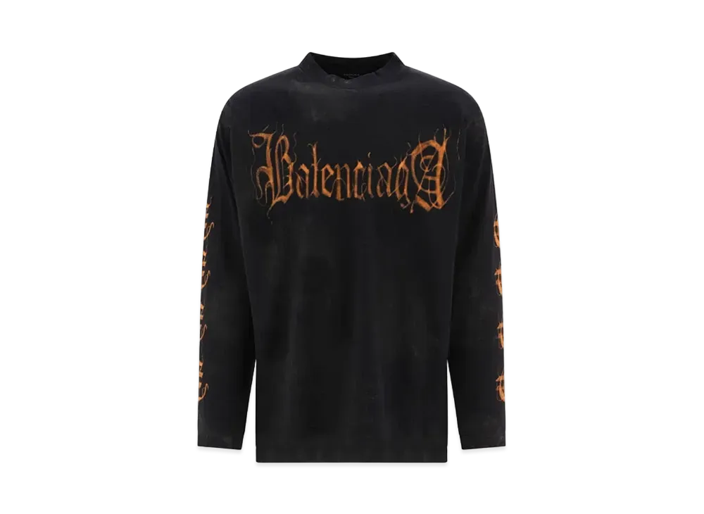 BALENCIAGA MENS Heavy Metal Long Sleeve T-shirt Oversized Fit "Black"
