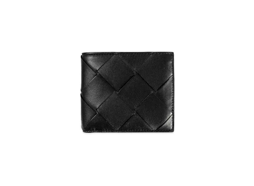 Bottega Veneta Maxi Intrecciato Lambskin Bi-fold Wallet "Black"