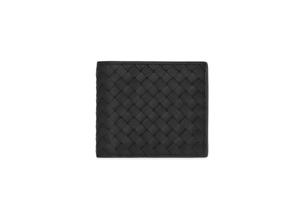 Bottega Veneta Intrecciato Lambskin Bi-fold Wallet "Black"