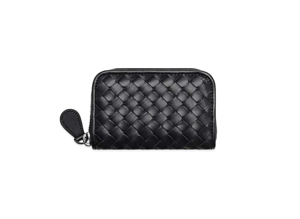 Bottega Veneta Intrecciato Calfskin Zip Around Coin Purse "Black"