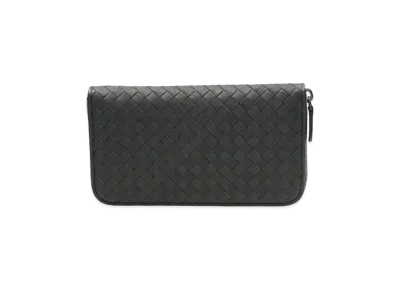 Bottega Veneta Intrecciato Lambskin Zip Around Wallet "Gray"