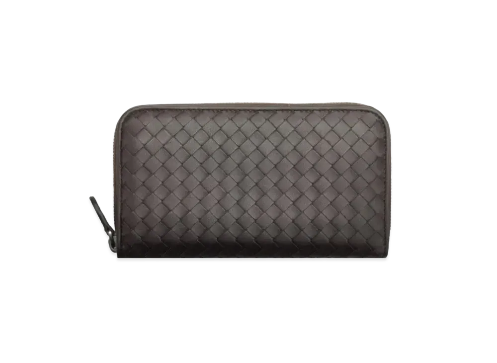 Bottega Veneta Intrecciato Calfskin Zip Around Wallet "Dark Brown"