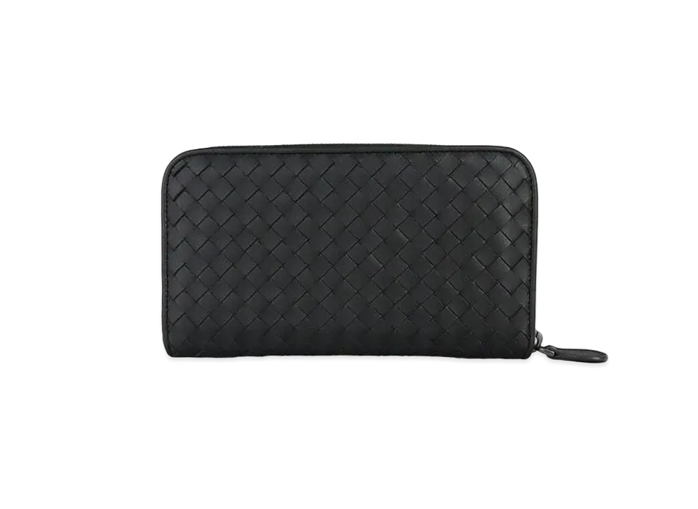 Bottega Veneta Intrecciato Lambskin Zip Around Wallet "Black"