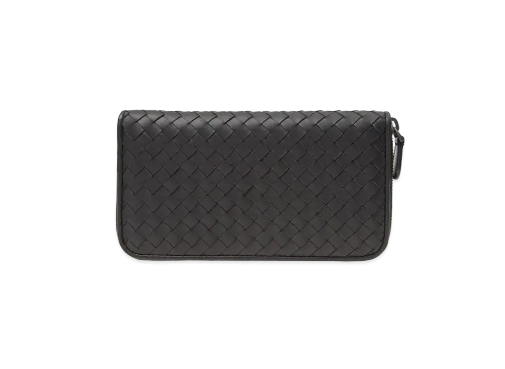 Bottega Veneta Intrecciato Lambskin Zip Around Wallet "Black"