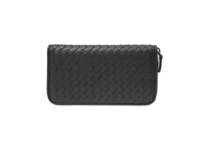 Bottega Veneta Intrecciato Lambskin Zip Around Wallet "Black"
