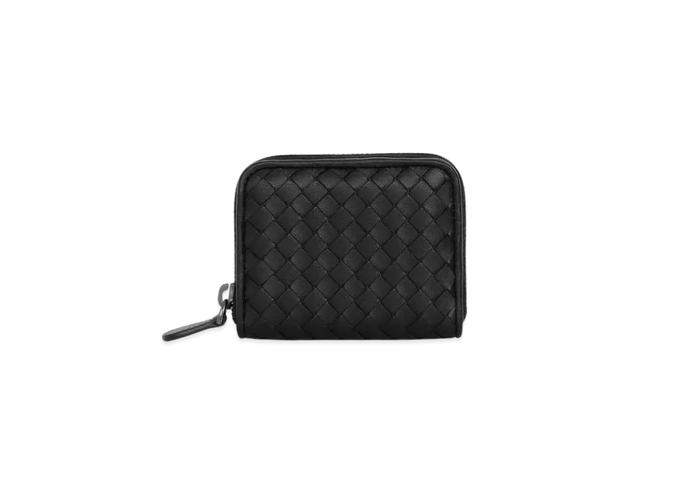 Bottega Veneta Intrecciato Lambskin Zip Around Coin Purse "Black"