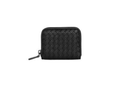 Bottega Veneta Intrecciato Lambskin Zip Around Coin Purse "Black"