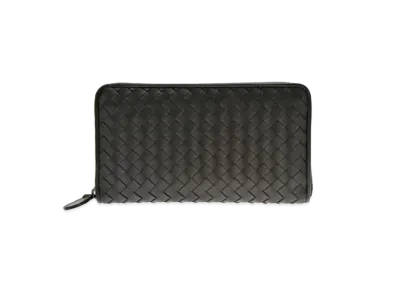 Bottega Veneta Intrecciato Lambskin Zip Around Wallet "Black"