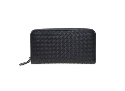 Bottega Veneta Intrecciato Lambskin Zip Around Wallet "Black"