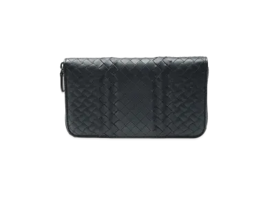 Bottega Veneta Intrecciato Calfskin Zip Around Wallet "Black"