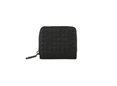 Bottega Veneta Intrecciato Lambskin Zip Around Short Button Wallet "Black"