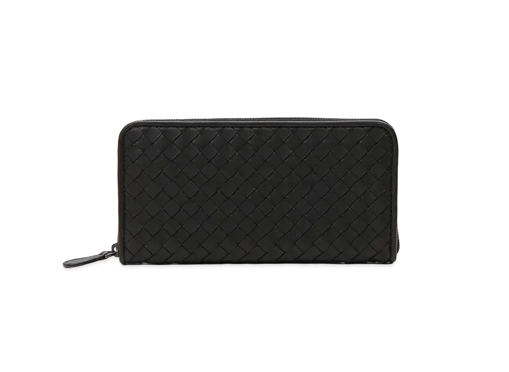 Bottega Veneta Intrecciato Lambskin Zip Around Wallet "Black"
