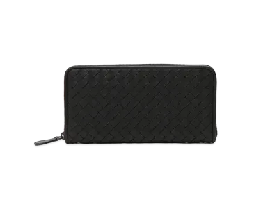 Bottega Veneta Intrecciato Lambskin Zip Around Wallet "Black"