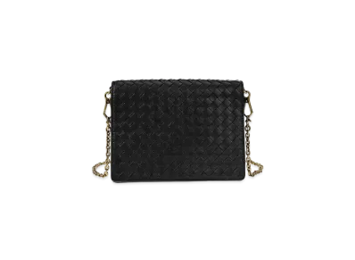 Bottega Veneta Intrecciato Lambskin Wallet With Chain "Black/Gold"