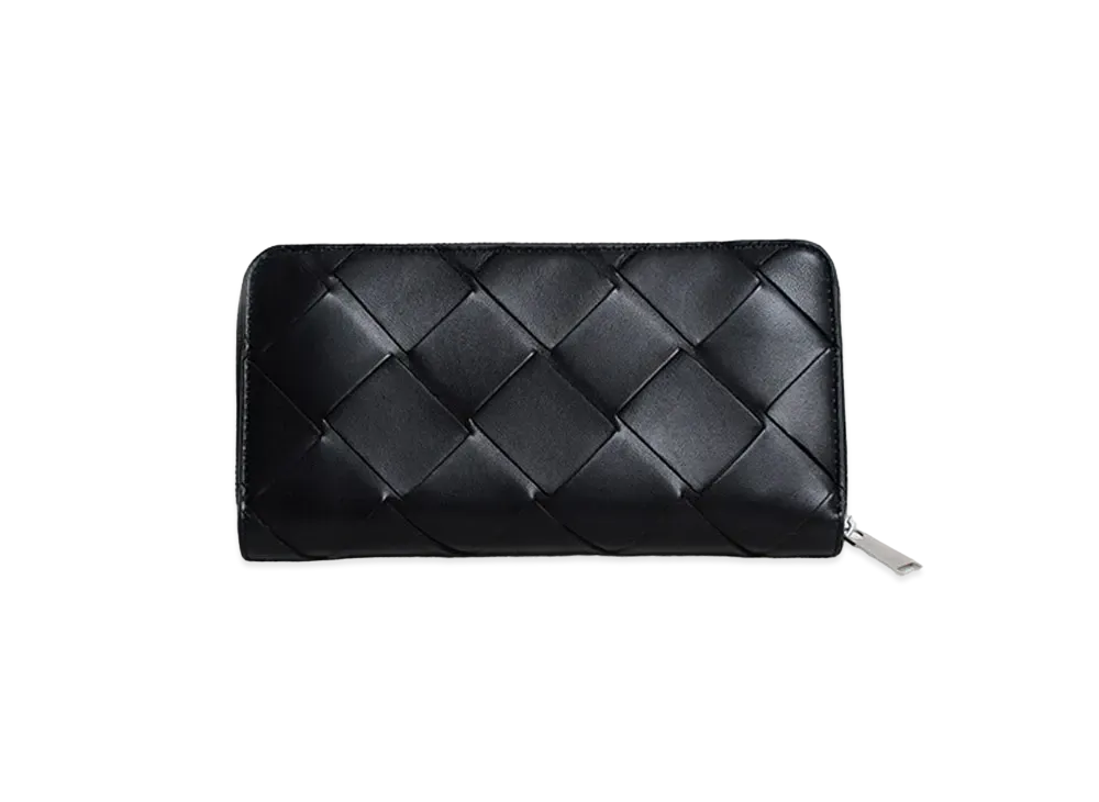 Bottega Veneta Intrecciato Calfskin Zip Around Wallet "Black"