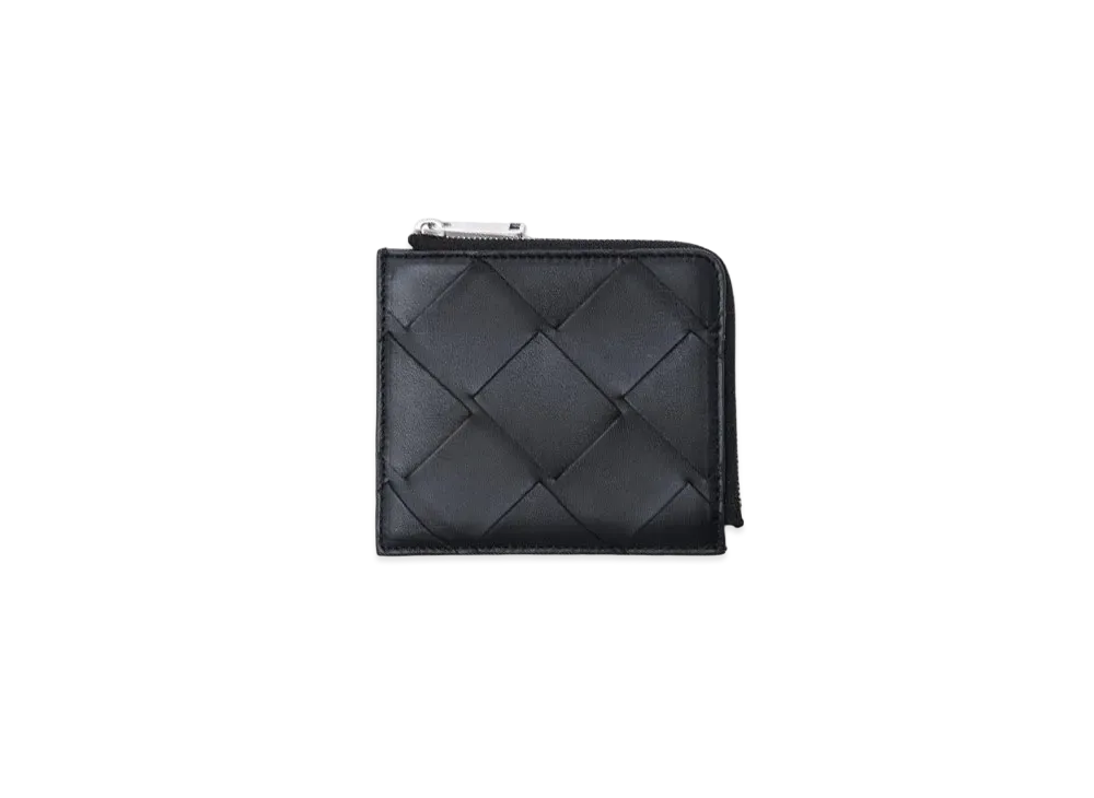 Bottega Veneta Maxi Intrecciato Leather Zip Coin Purse "Black"