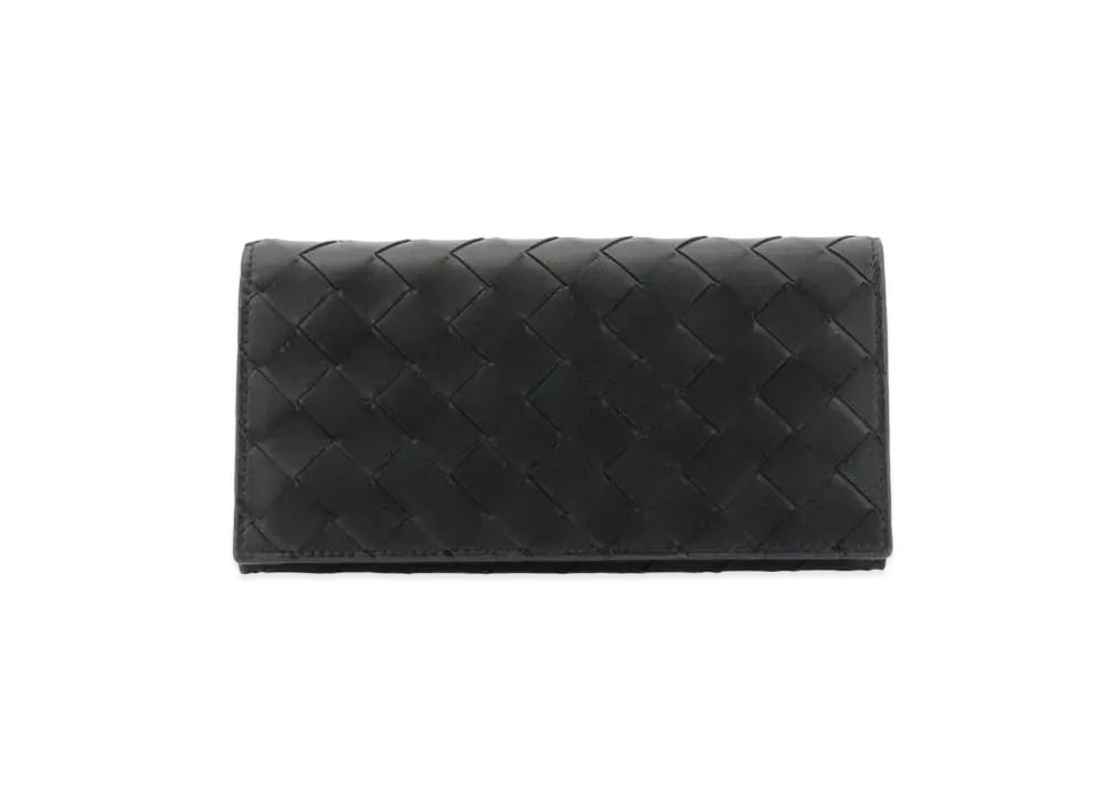 Bottega Veneta Intrecciato Calfskin Long Wallet With Coin Purse "Black"