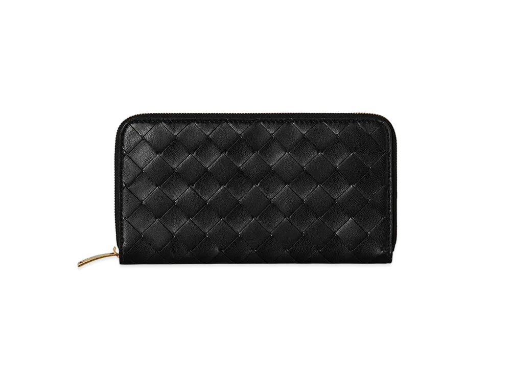 Bottega Veneta Intrecciato Lambskin Zip Around Wallet "Black"