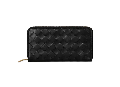Bottega Veneta Intrecciato Lambskin Zip Around Wallet "Black"